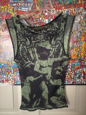 Urban Outfitters Black and Green Graphic Mesh Tank